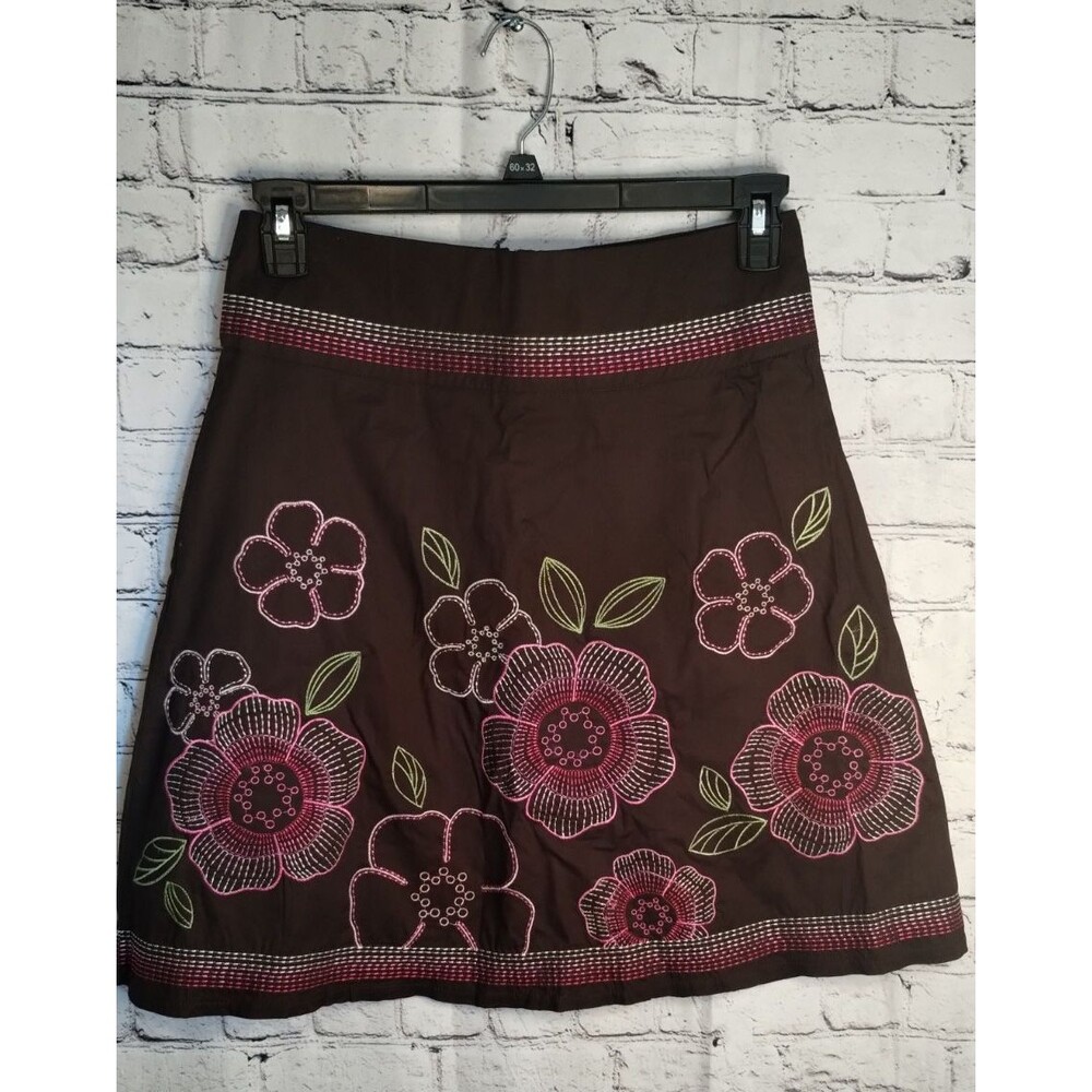 Heart Soul Skirt Woman's Size 5 Embroidered Brown Pink Floral Cotton - Picture 2 of 9